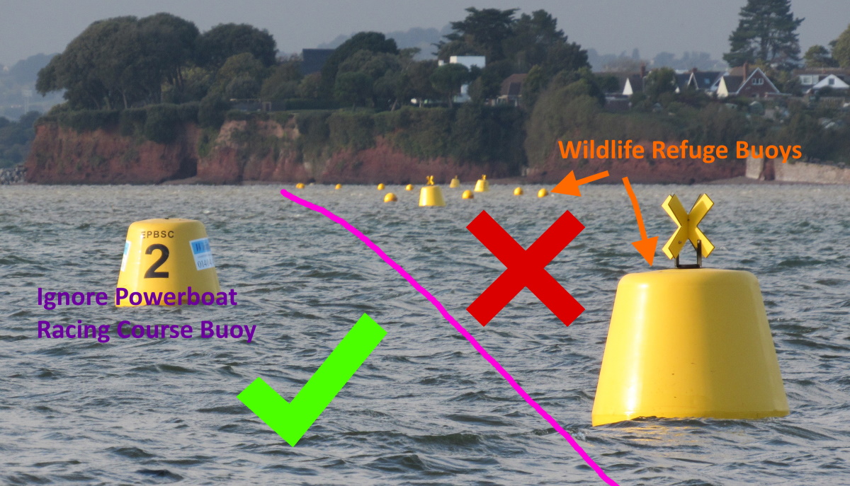 Line of yellow buoys marking Exmouth Wildlife Area